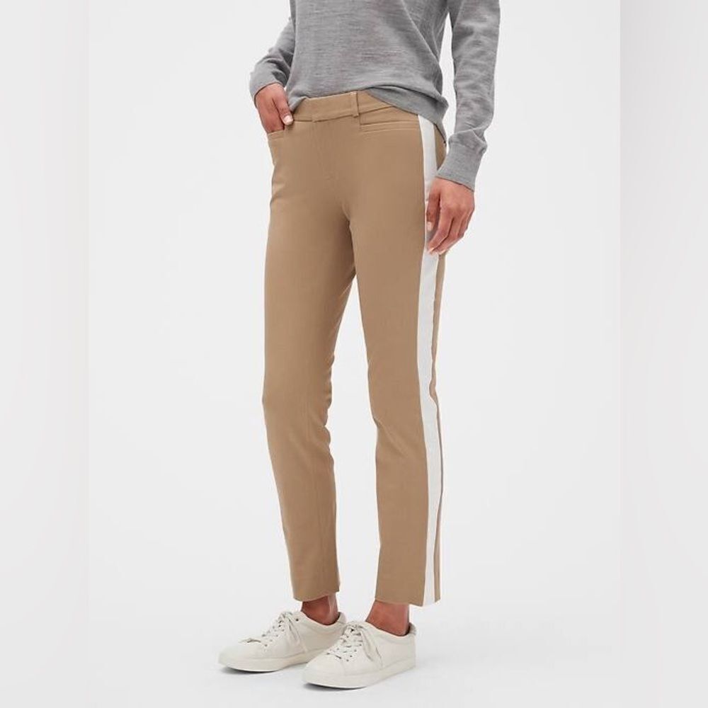 Banana Republic Sloan Slim Ankle Pant 6 Petite Tan White